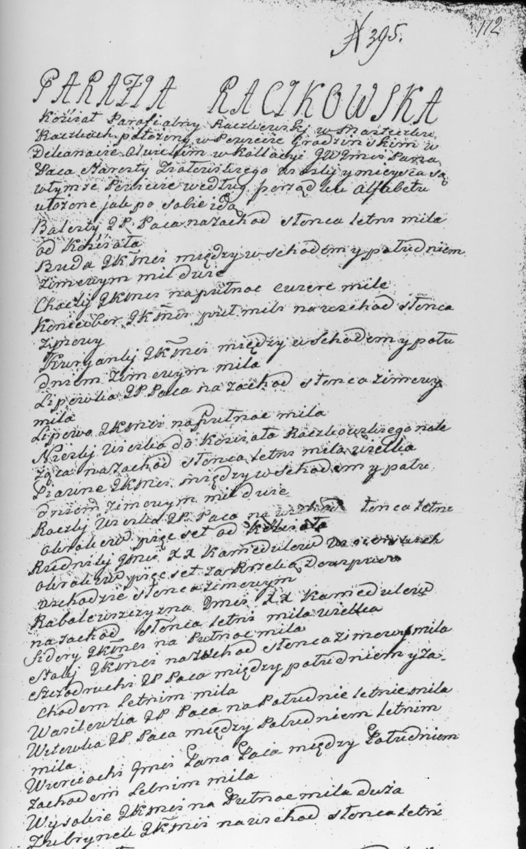 Opis parafii raczkowskiej z 1784 roku