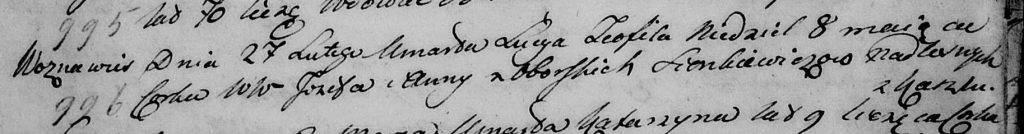 Akt zgonu z lutego 1812 r. Łucji Teofili Antonilli Sienkiewicz