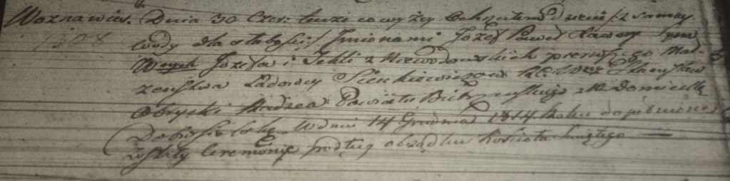 Akt chrztu z czerwca 1813 r. w par. Rajgród Józefa Pawła Ksawerego Sienkiewicza