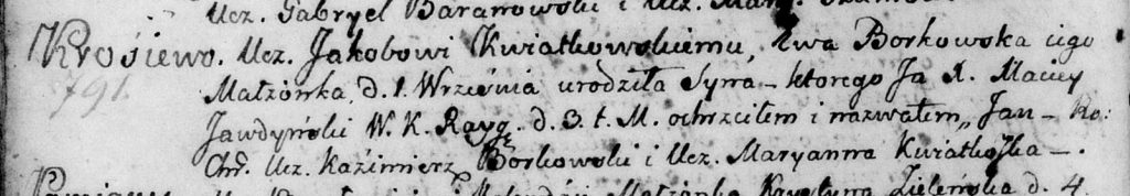 Wpis "religijny". Księga chrztów par. Rajgród 1807-1818. Archiwum Diecezjalne w Łomży