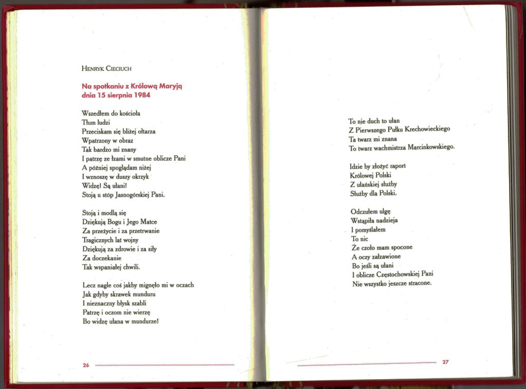 Henryk Cieciuch, Na spotkaniu z Królową Maryją, wiersz z antologii Augustowscy ułani