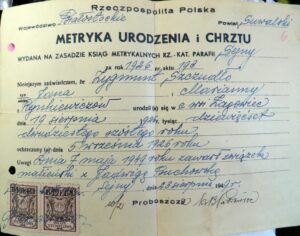 Metryka urodzenia Zygmunta Szczudło
