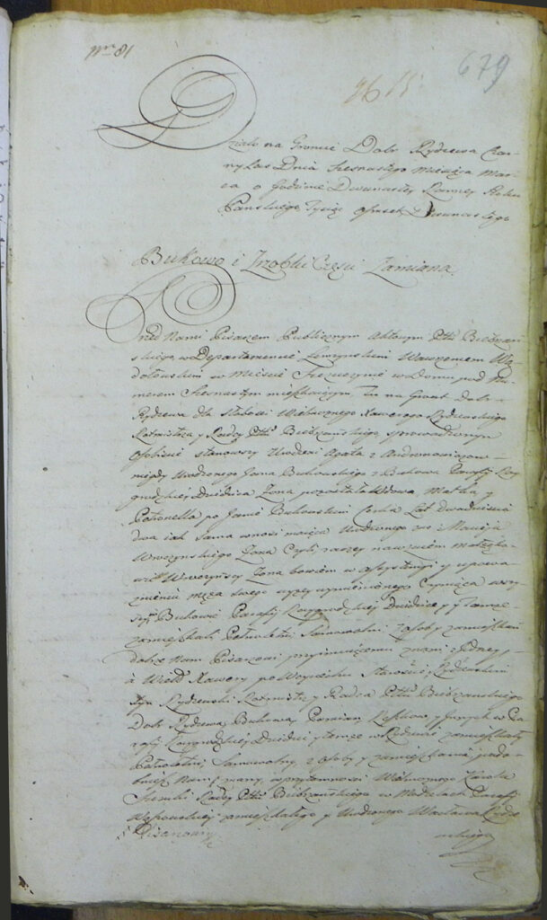 Pierwsza strona aktu notarialnego z 1812 r.