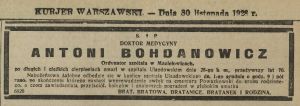 Nekrolog z Kuriera Warszawskiego 1928 rok
