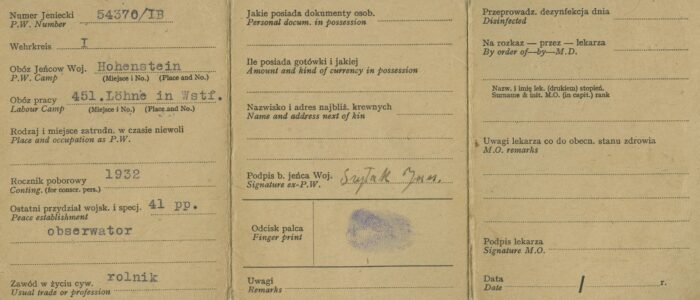 Legitymacja byłego jeńca wojennego. Legitymacja byłego jeńca wojennego.