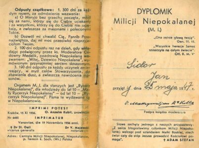 Dyplomik Milicji Niepokalanej. Dyplomik Milicji Niepokalanej.