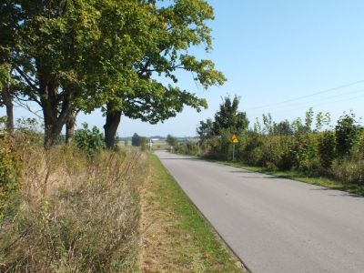 W oddali wieś Jastrzębna, po lewej stronie resztki folwarku. W oddali wieś Jastrzębna, po lewej stronie resztki folwarku.