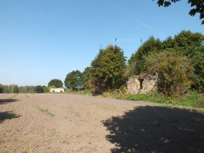 Na pierwszym planie czworaki, w oddali spichlerz. Na pierwszym planie czworaki, w oddali spichlerz.