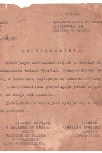Czesław Orłowski, zaświadczenie dot. studiów, 1939 r. Czesław Orłowski, zaświadczenie dot. studiów, 1939 r.