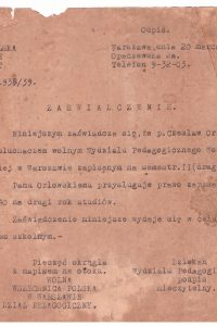 Czesław Orłowski, zaświadczenie dot. studiów, 1939 r.